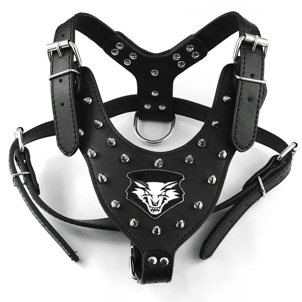 Шлейка и поводок для собак из мягкой кожи с шипами Pitbull Bully|har jewelry|harness chainharness leash |