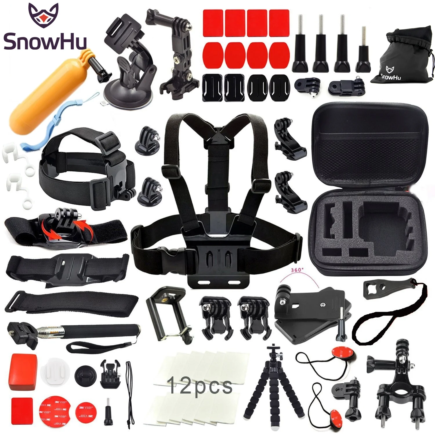 

SnowHu For Gopro Accessories Set Harness Head Mount Strap Monopod For Gopro Hero 10 9 8 7 6 5 For Yi 4K action camera GS12