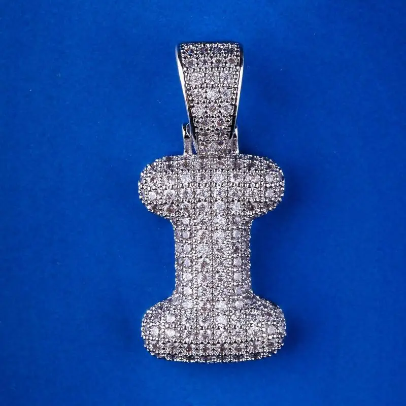 I Iced Out пользовательские Пузырьковые буквы кулон ожерелье пузырь начальные буквы слова Белое золото кулон в стиле хип-хоп Ожерелье для мужчин и женщин - Окраска металла: I