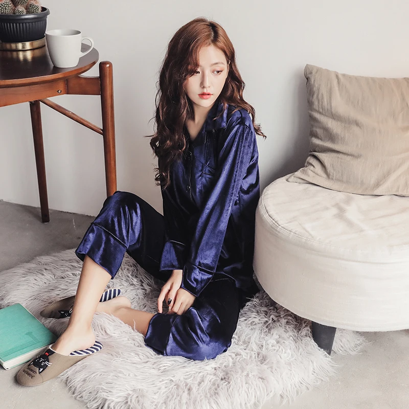 Женский пижамный комплект 2018 осенне зимняя теплая Пижама женская бархатная