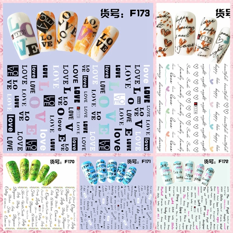1 лист 3D наклейки для дизайна ногтей с надписью Love Bady Luck|nail art stickers|art stickersadhesive nail |