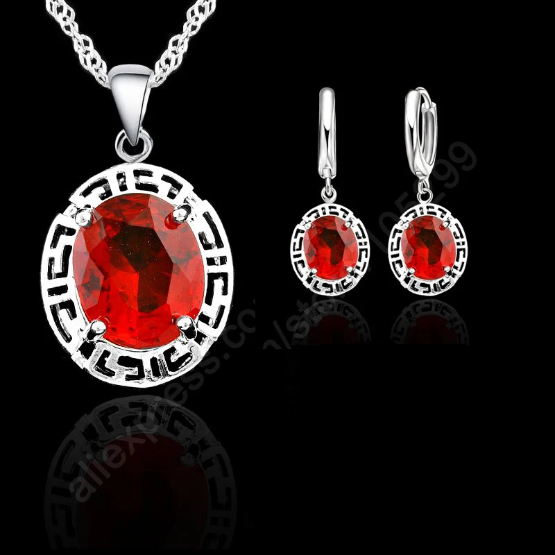 VintageSilver 925 Silver Jewelry Sets for Women Shiny Zircon Pendant Female Elegant Necklace Earrings Wedding Gifts |