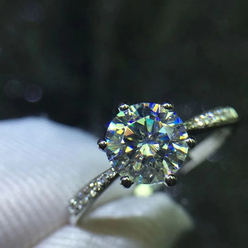 1 карат ct свадебное кольцо с бриллиантом Муассанит подлинное 18K 750 Белое золото D
