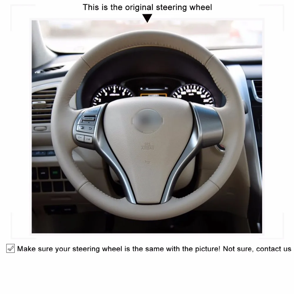 

MEWANT Black Beige Leather Steering Wheel Cover for Nissan Qashqai X-Trail Teana Altima Sentra 2014-2017 Tiida Navara Pulsar