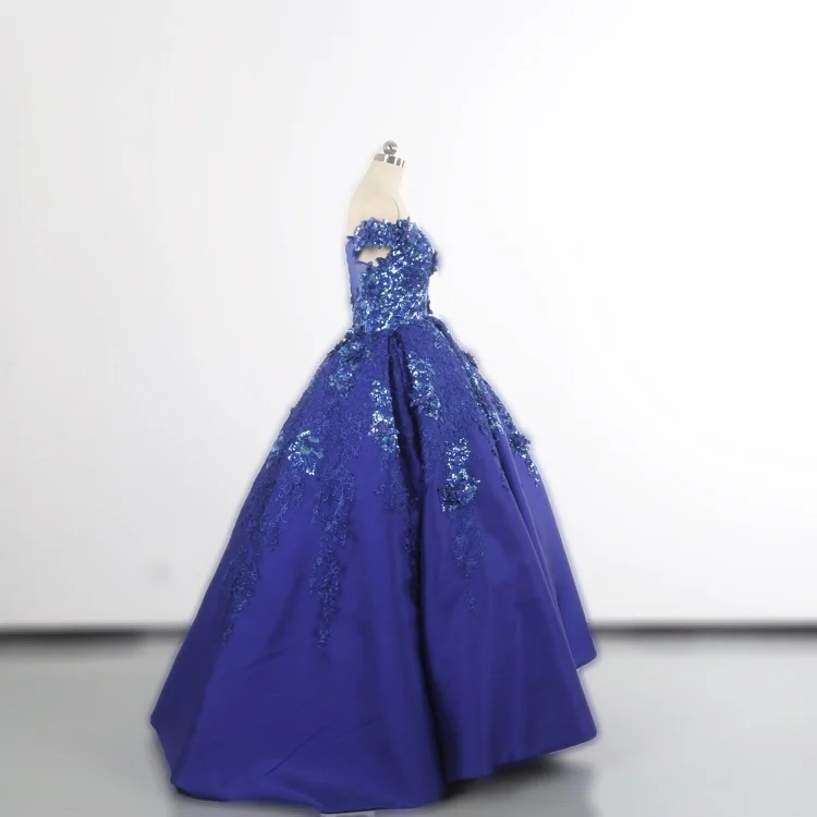 Real photo New Royal blue butterfly Sequined Wedding dresses with Boat neck  fast shipping