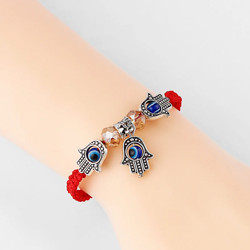 5 шт. три ладонь (хамса) с синими глазами красный плетеный хлопковый шнур браслеты