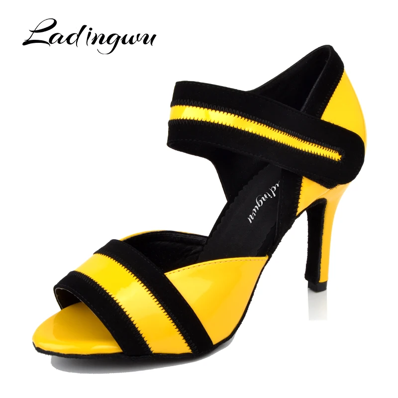 Ladingwu Yellow Shoes Dance Latin Women Tango Waltz Dance Shoes PU Ballroom Dancing Shoes  Woman zapatos de baile latino mujer