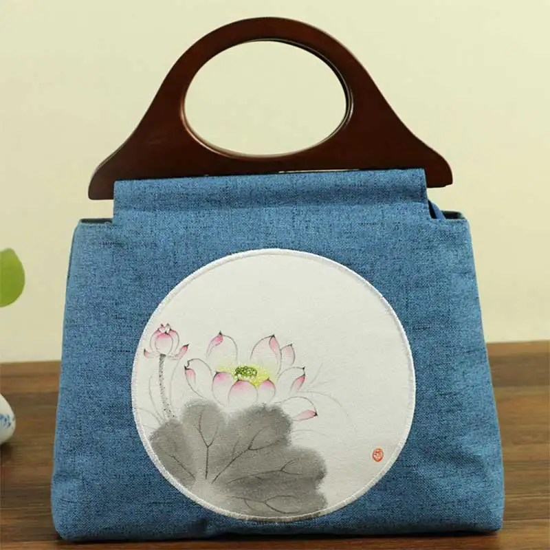 Veowalk Original Design Crane Hand Painting Women Canvas Tote Handbag Ladies Linen Cotton Shopping Bags with Belt Wooden Handle | Багаж и