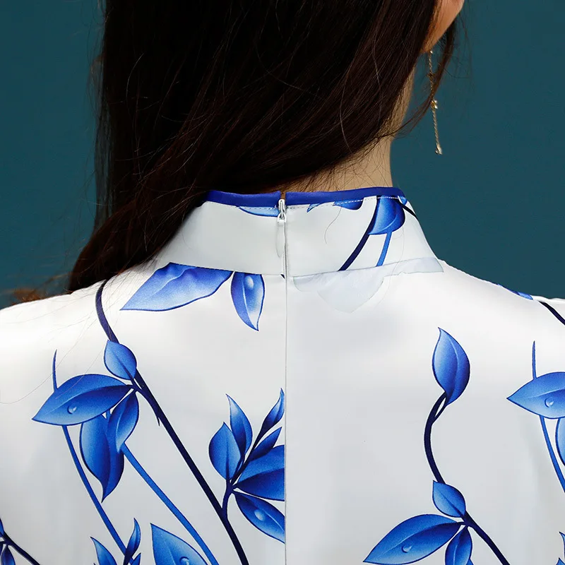 Классическое китайское женское атласное платье Ципао Cheongsam, летнее женское новое платье с цветочным рисунком, Сексуальное мини платье, Размеры s m l xl XXL 3XL