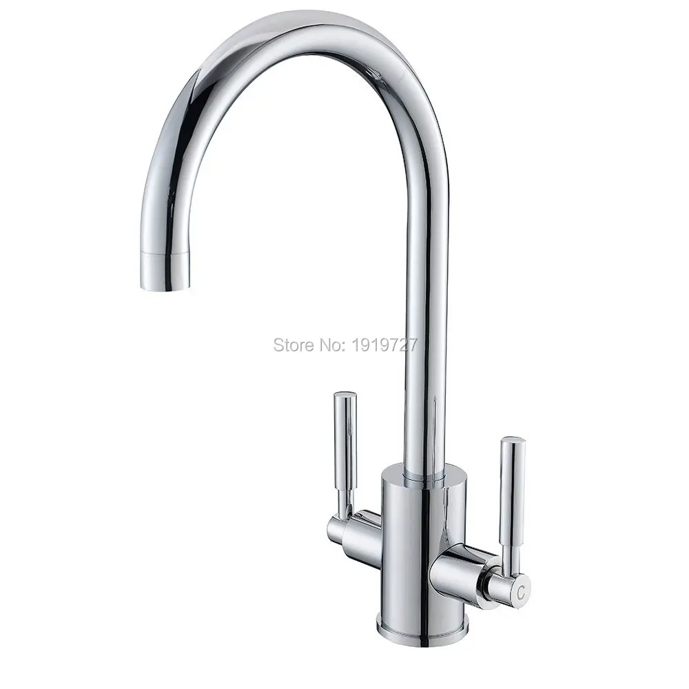 

Wholesale High Quality 100% Solid Brass Double Handle Swivel Spout Kitchen Sink Mixer Taps Silver Chrome Mixer Sink Tap
