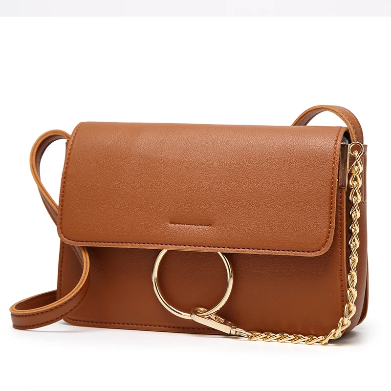 С металлическими цепочками модная женская сумка 2017 сумки Crossbody Flap bag коричневый