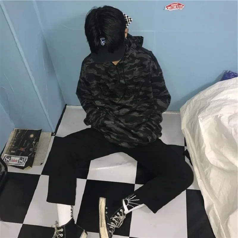 Новая Корейская зимняя уличная мода ulzzang Харадзюку Камуфляж хип хоп письмо