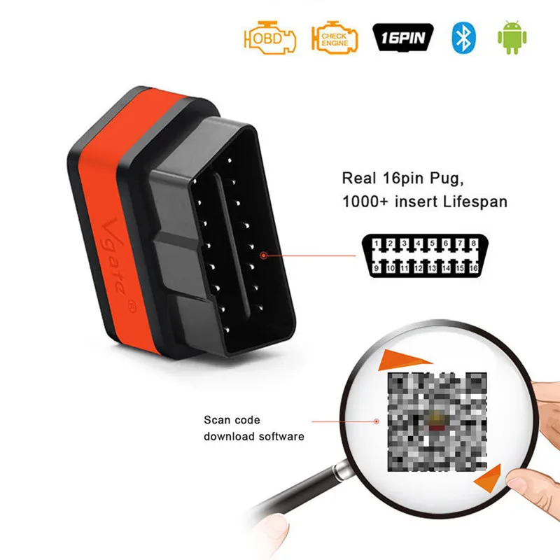 1 x Автомобильный сканер Vgate ICar2 сканирующий инструмент ELM327 OBD2 Мини WiFi считыватель