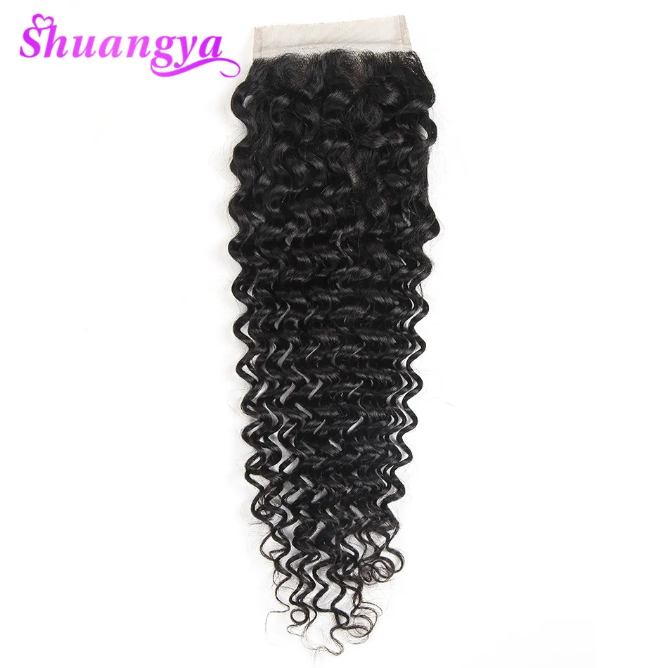 

Shuangya Hair Brazilian Deep Wave Lace Closure Human Hair Free Part 4*4 Wiss Lace Thick Full 10"-20" Remy Hair Lace Closure