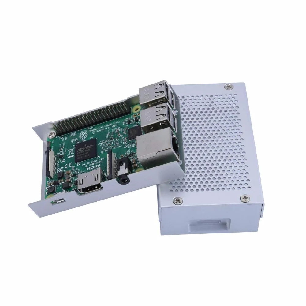 Чехол для Raspberry Pi 3 Модель B + Алюминиевый серебристый металлический чехол
