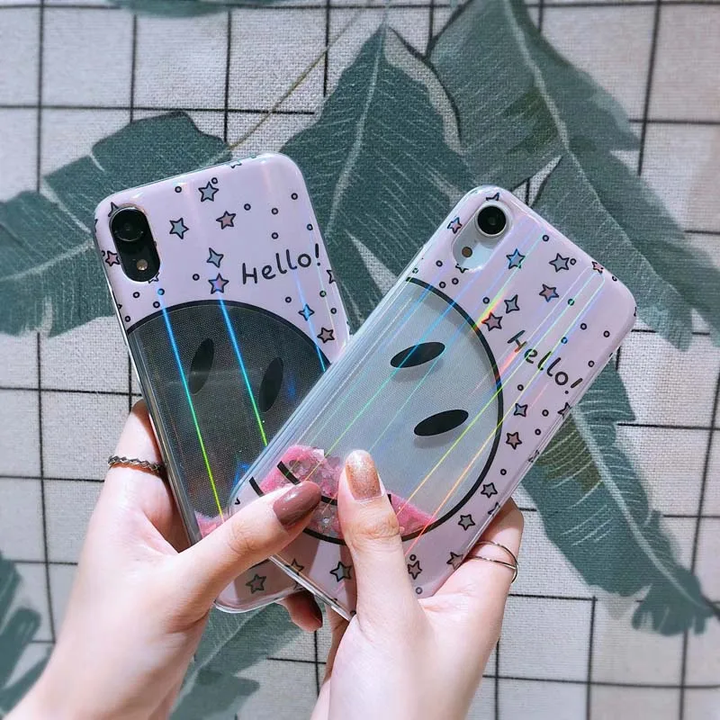EVANKALX Smiling face Pattern Phone Case For iPhone 7 8 6 6S Plus X XS Quicksand beam XR XSMAX Capa |