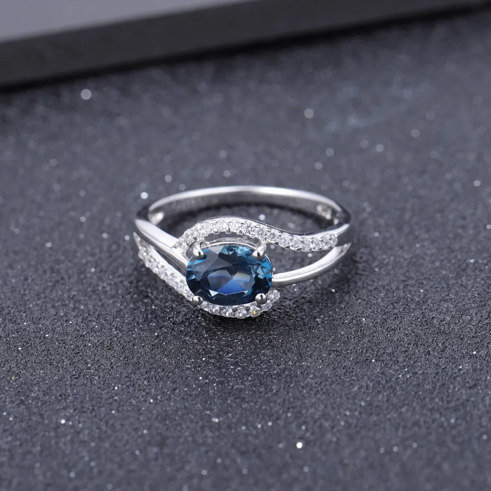 Жемчужные балетные кольца 1.57Ct с натуральным лондонским голубым топазом, вечерние кольца с драгоценным камнем, кольцо из 925 пробы серебра, хорошее ювелирное изделие, женский подарок