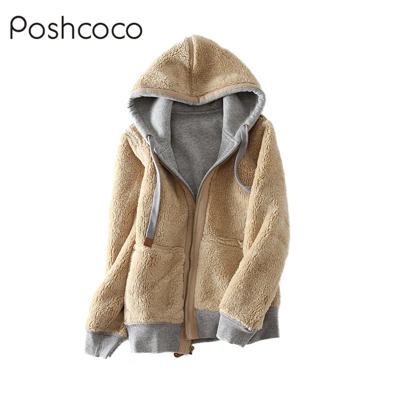 Poshcoco повседневное комфорт теплый овец бархат лайнер молнии для женщин толстовка
