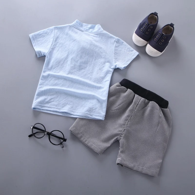 

Summer Baby Boys Clothes Short Sleeve T-Shirts Tops with Bow Tie+Shorts Children Casual Outfits Sets