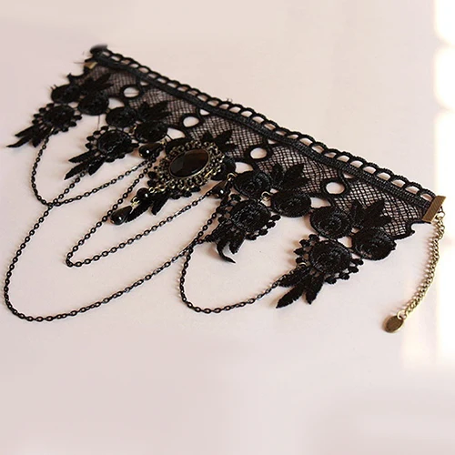 Women Vintage Gothic Black Rhinestone Lace Layered Chain Collar Necklace Choker | Украшения и аксессуары