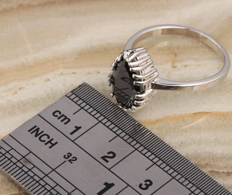 Элегантный Груша Форма черный оникс Красный кубического циркония стерлингового