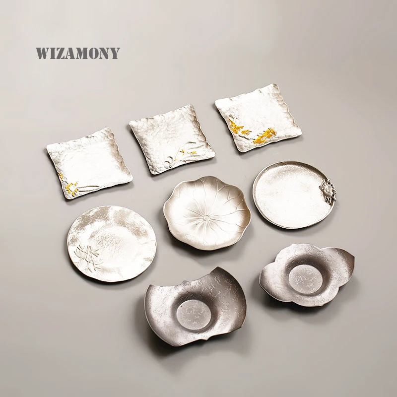 WIZAMONY 1 шт. полностью ручной работы китайская жестяная чайная тарелка поднос для