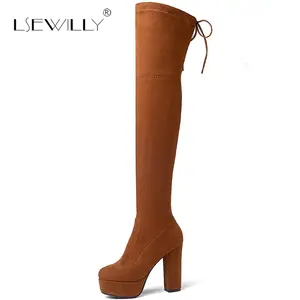 Lsewilly Hot Women Boots Winter over knee long boots fashion boots Thick heels Platform suede comfort High heels Long Boots S591