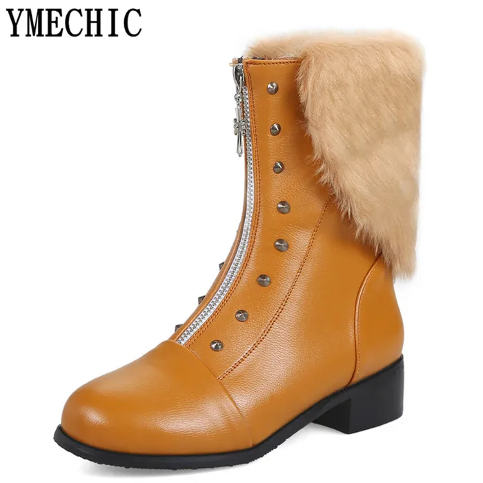 Модные женские ботильоны YMECHIC с кисточками и мехом желтые черные ботинки на