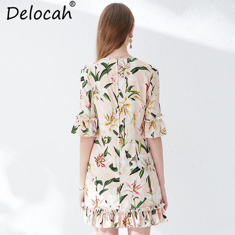 Delocah, женское летнее платье, подиум, модный дизайн, рукав-фонарик, цветочный принт, с рюшами, элегантное, повседневное, праздничное, свободные платья