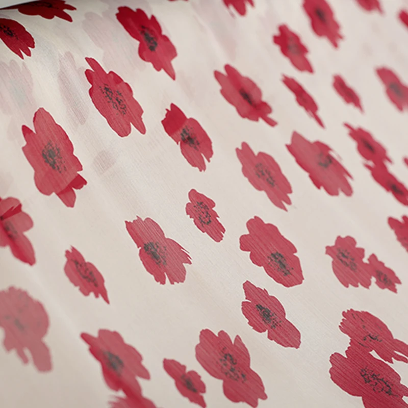 150CM Wide 120G/M Weight Red Floral Print White Triacetate Polyester Georgette Fabric for Spring Dress Jacket Pants E1014 | Дом и сад