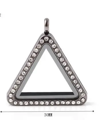 

10pcs 30mm triangle Memory Photo Magnet Glass Living Floating Locket With Rhinestone fashion necklace pendant jewelry accessory