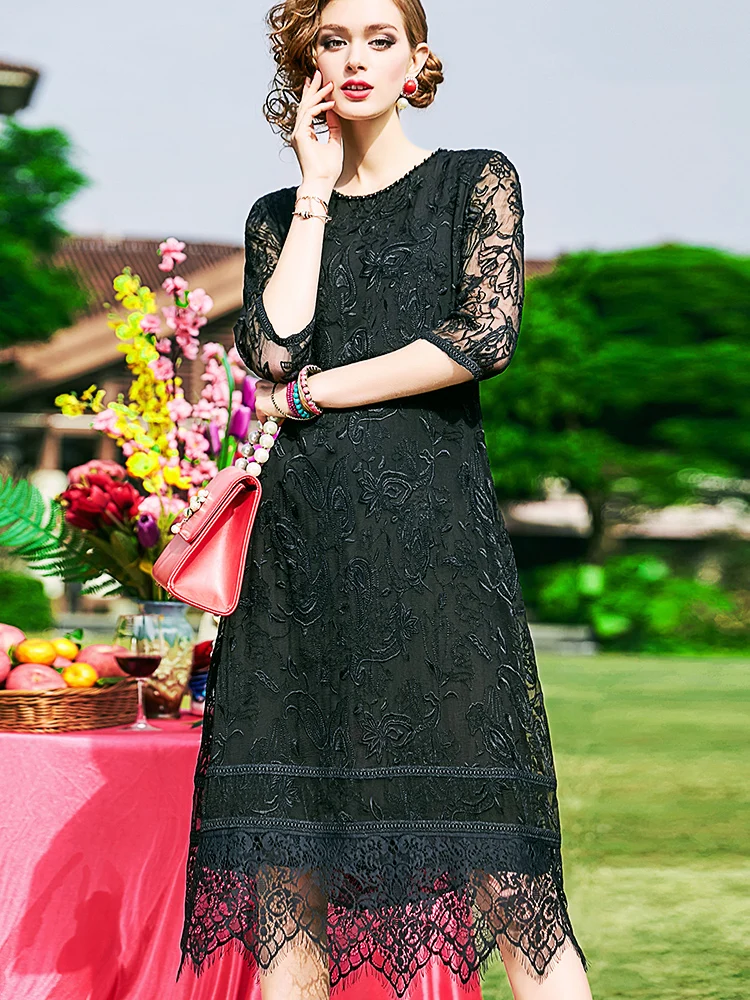 Винтажное сексуальное кружевное черное платье для женщин одежда 2021 летнее
