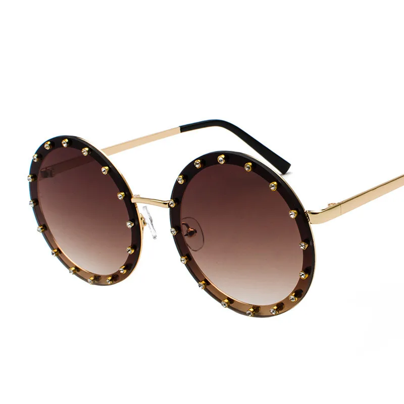Новый Мода круглый бриллиант солнцезащитные очки Для женщин круг Элитный бренд