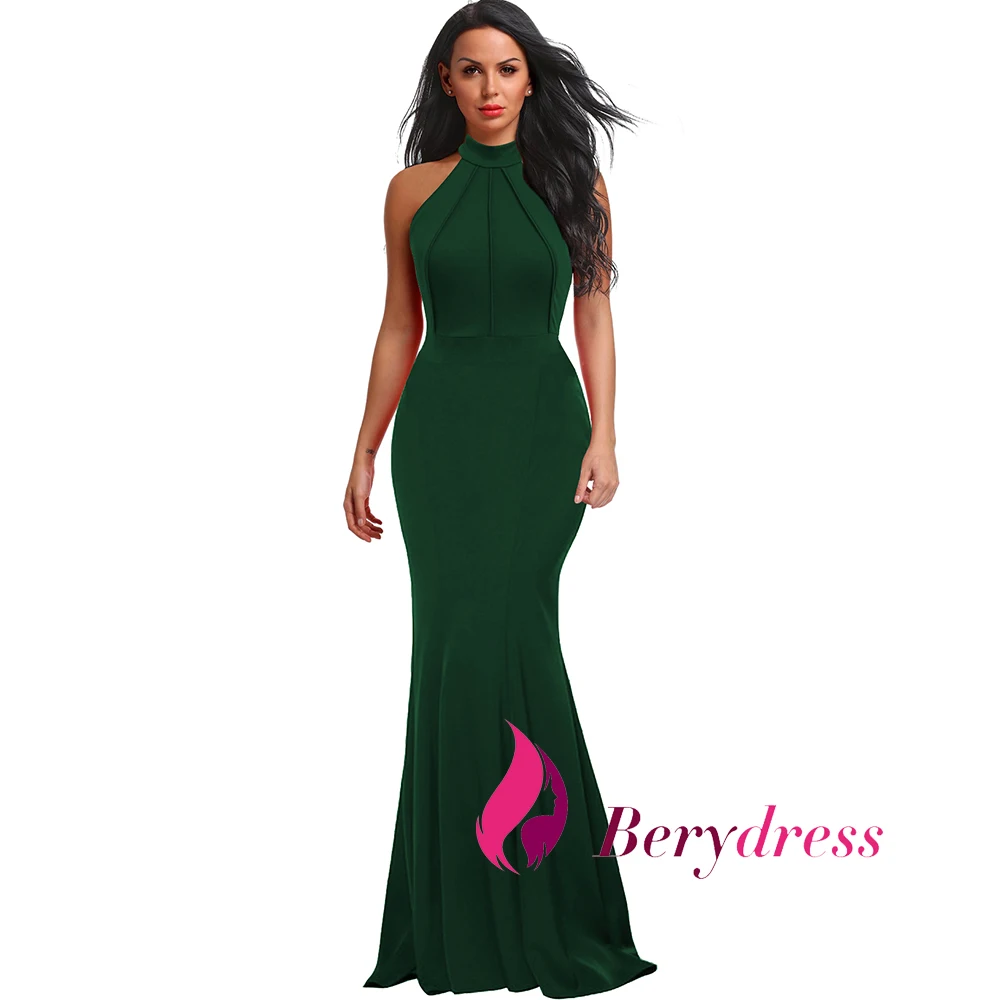 Berydress, элегантное женское сексуальное платье с бретелькой через шею, свадебное платье, без рукавов, бордовое облегающее платье макси, платье русалки