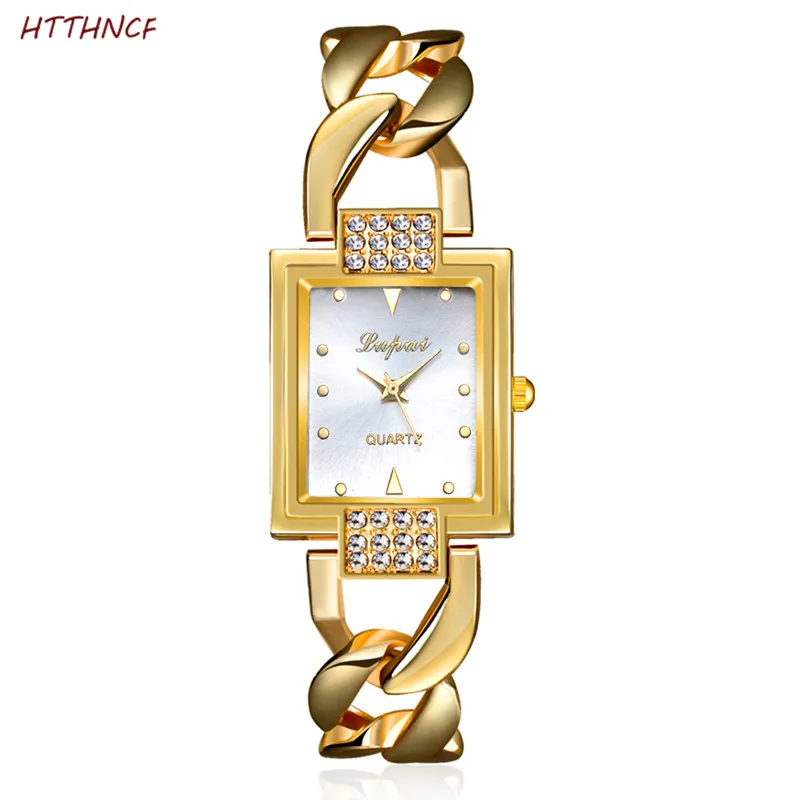 

HTTHNCF Lady Women's Bracelet Watch Stainless Steel Gold Crystal Rhinestone Quartz Watch