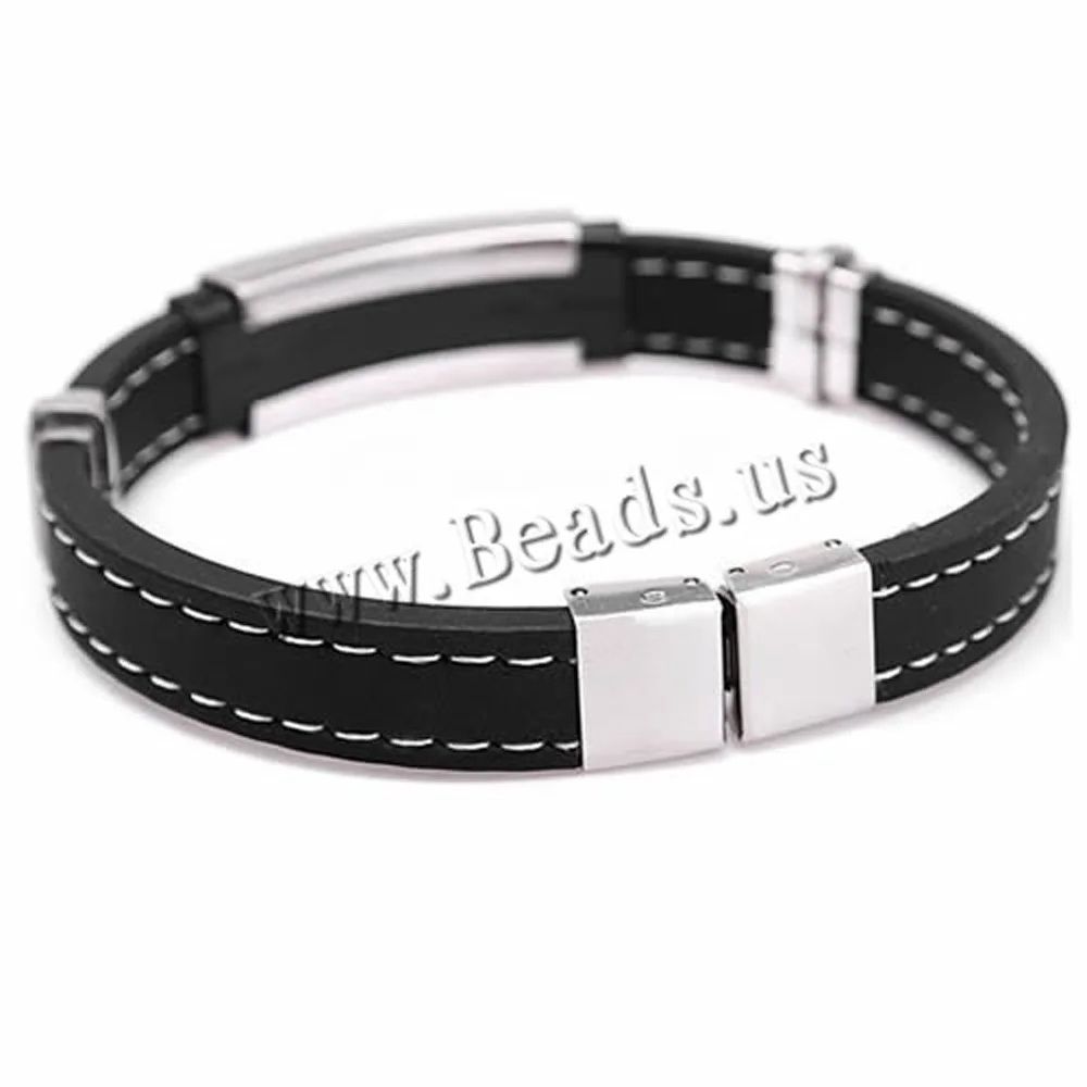 2016 Новый Модный черный силиконовый браслет панк резиновый Серебряный Цвет