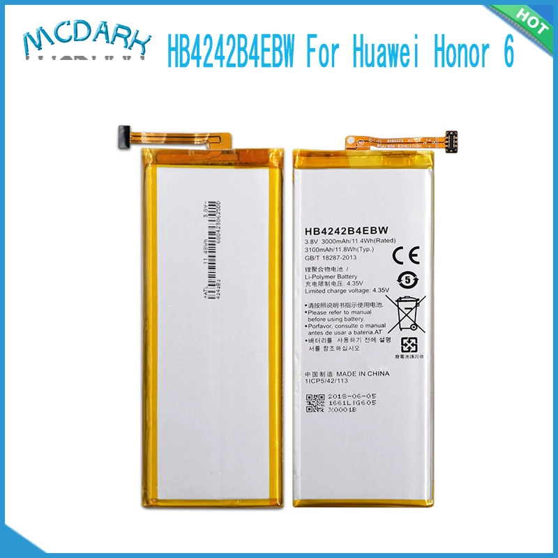 Литий полимерный аккумулятор для смартфона Huawei Honor 6 HB4242B4EBW 3000/3100 мАч|battery for