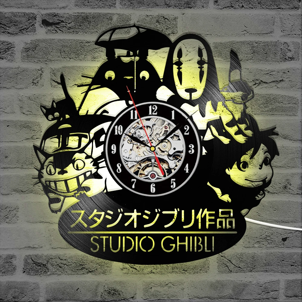 Totoro CD Виниловая пластинка настенные часы современный мультфильм декоративный светодиодный настенные часы для гостиной бесшумные Подвесные часы домашний декор