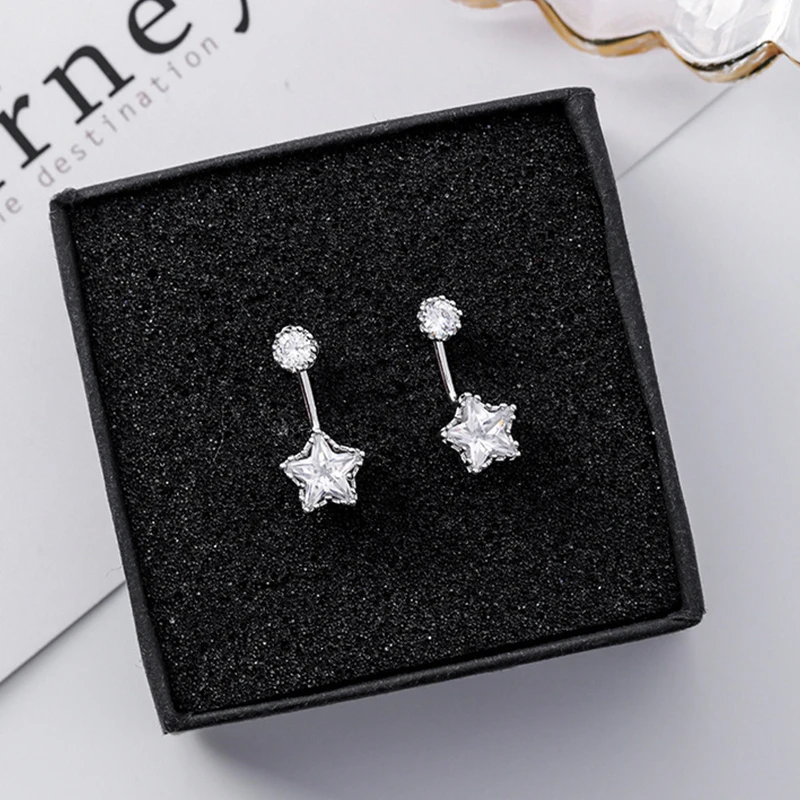 925 Silver Pin Korea Small Fresh after Hanging Stars Zircon Drop Earrings Temperament Simple Micro-inlaid Trangle Women | Украшения и