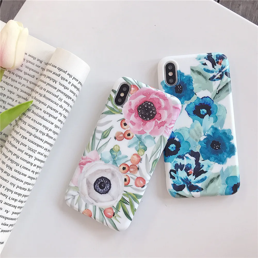 Для Apple iPhone 6 8 Plus X 6s 7 чехол высокого качества бампер цветочный корпус синий