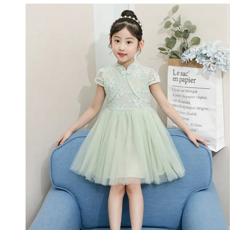 Kids Baby Girlsɽress Summer Korean children's Gauze Cheongsam Dress Princess Party Performance clothes Qipao Ball Gown | Детская