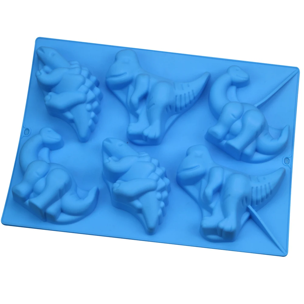 

large Dinosaur Shape Silicone Cake Mould 6 Holes Different Dinosaur Jelly Pudding Soap Chocolate Molds 29*21*4cm 155g
