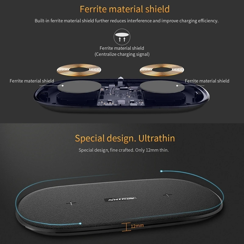 

HAWEEL Gemini Dual Wireless Faster Charger QI Standard Smart Recognition 5/7.5/10W For iPhone / Samsung other Smart Phones