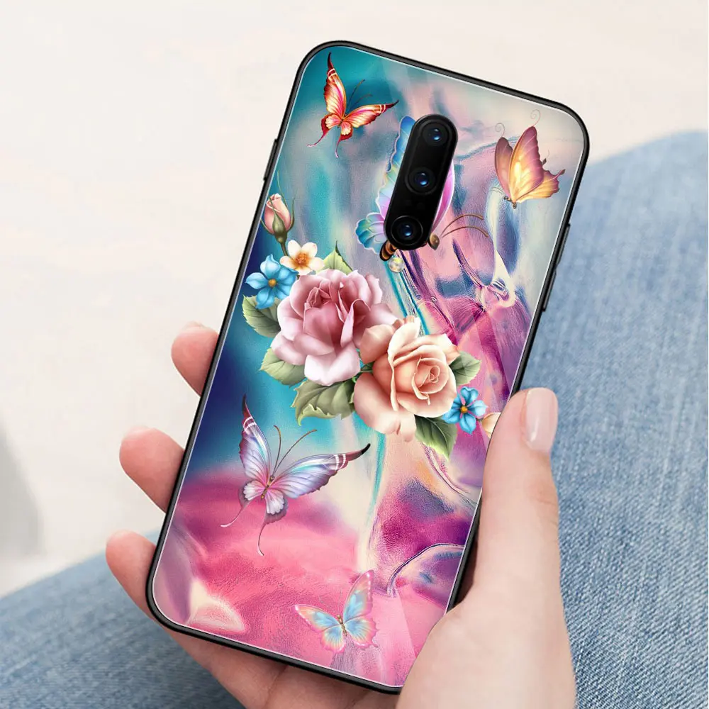Чехол для Oneplus 6T стеклянная задняя крышка Бабочка цветочный чехол 7 pro 1 + 5 5T 6 6t -