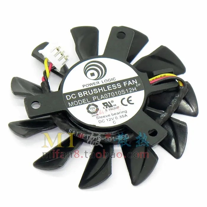 

Power Logic PLA07010S12H DC 12V 0.35A Dia. 65mm C.T.C 39mm 3-Wire Server Frameless Cooling Fan