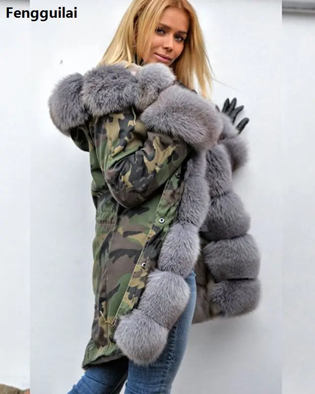 

Casual Camouflage Hooded Long Sleeve Women Fleece Slim Waist Drawstring Coat Faux Fur Cotton Thicken Coat plus size XXXL