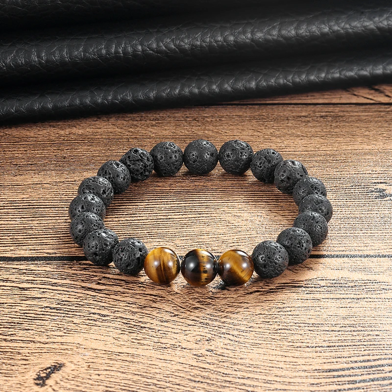 

LIVVY Deluxe tiger eye and hematite and obsidian black 10mm hand chain crystal natural stone pearl bracelet ladies men's jewelry