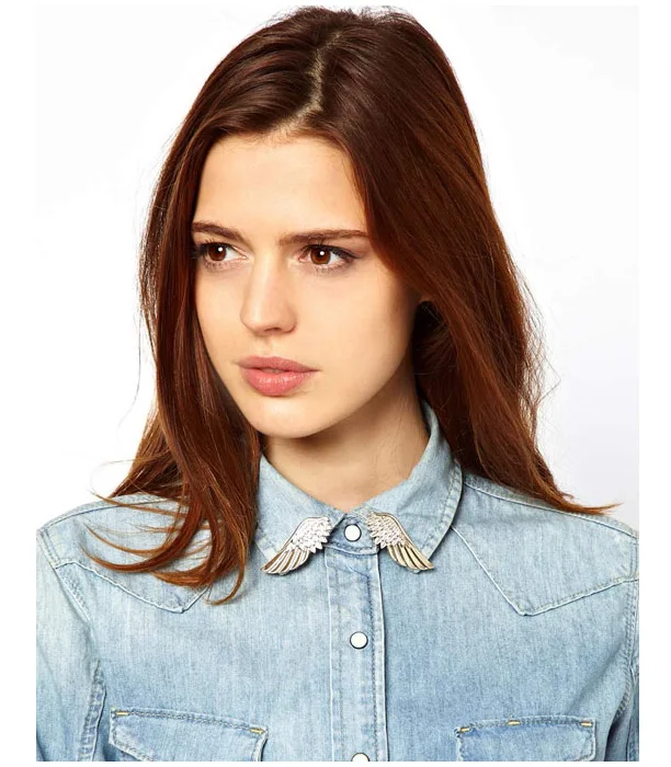 Fashion Popular Gold Silver Color Wings Collar Pin Sweater Shirt Brooches for Women Angel Wing Cute Girl Punk Jewelry