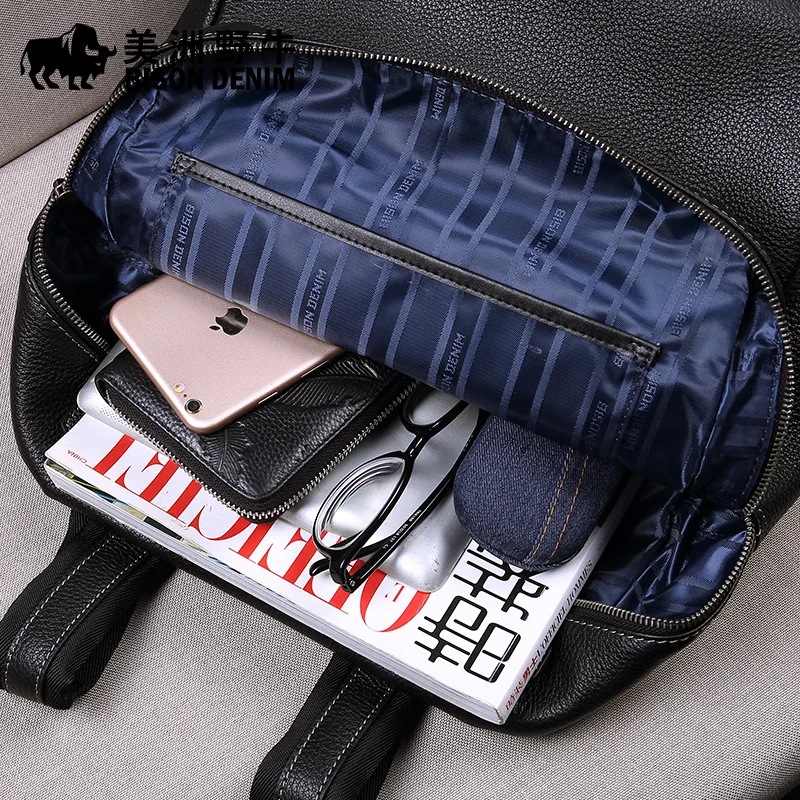 Мужской рюкзак BISON DENIM из натуральной коровьей кожи 14 дюймов дорожный для
