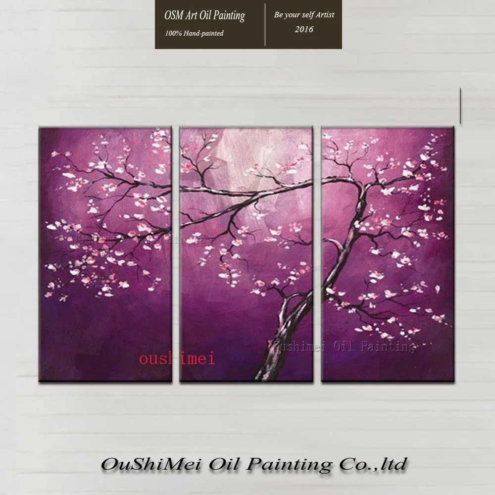 

Hand Painted Abstract Purple Flowers Oil Painting On Canvas Handmade Decor Wall Art Picture Plum Blossom Tree Group Paintings